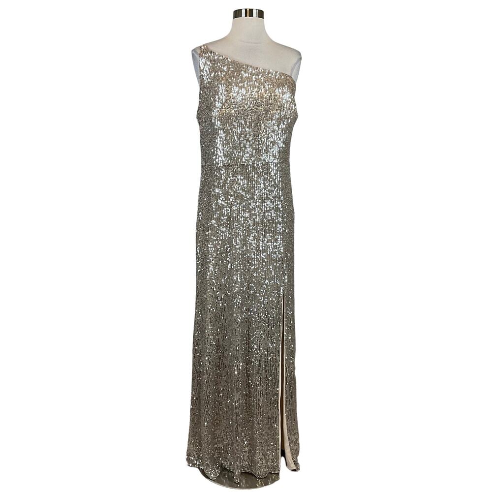 Xscape Silver One-Shoulder Sequin Evening Gown